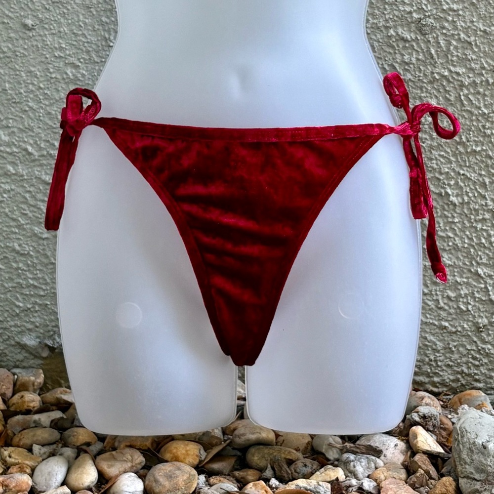 Sunny Co. Clothing Jenni Bottom Red Bikini Bottom Size L Velvet Tie Skimpy Sexy